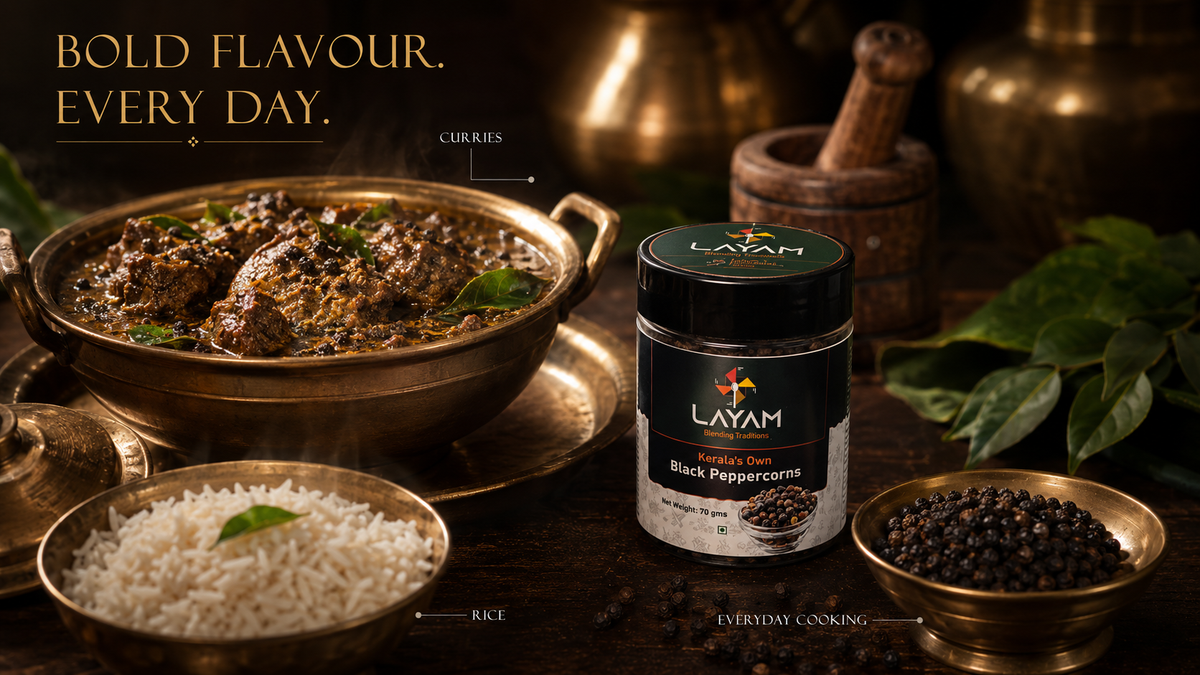 Ways to use LAYAM black peppercorns: curries, rice and everyday cooking